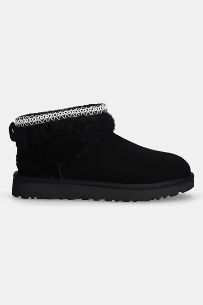 Ugg "classic Ultra Mini Maxi Curly" Ankle Boots In Black