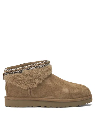 Ugg "classic Ultra Mini Maxi Curly" Ankle Boots In Brown