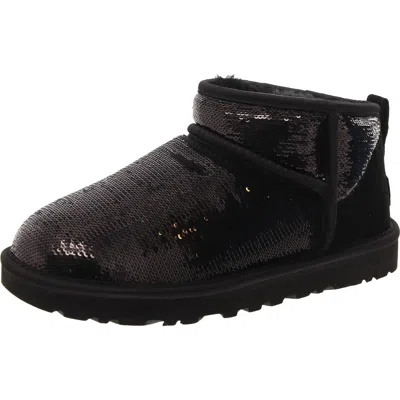 Ugg Classic Ultra Mini Mirror Ball Womens Sequined Wool Blend Lined Winter & Snow Boots In Black