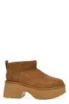Ugg Classic Ultra Mini New Heights Womens Faux Fur Lined Leather Ankle Boots In Brown