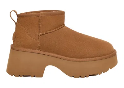 Pre-owned Ugg Classic Ultra Mini New Heights Boot (women's) Sneakers In Chestnut