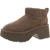 Ugg Classic Ultra Mini New Heights Womens Faux Fur Lined Leather Ankle Boots In Brown