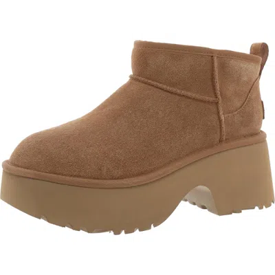 Ugg Classic Ultra Mini New Heights Womens Faux Fur Lined Leather Ankle Boots In Multi