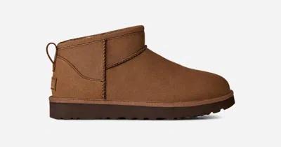 Ugg Classic Ultra Mini Nubuck Boot In Dark Chestnut