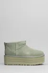 UGG UGG CLASSIC ULTRA MINI P LOW HEELS ANKLE BOOTS IN GREEN SUEDE