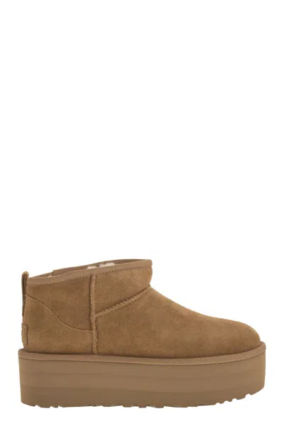 Ugg "classic Ultra Mini Platform" Ankle Boots In Sand