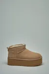 Ugg Womens Mid Brown Classic Ultra Mini Platform Suede And Shearling Boots In Beige