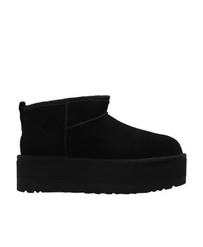 Ugg Classic Mini Platform Black Ankle Boots With Platform In Suede Woman