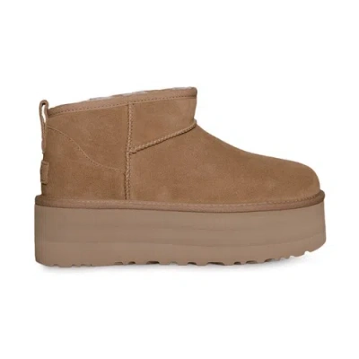 Pre-owned Ugg Classic Ultra Mini Platform Chestnut Fur Suede Women's Boots Size Us 7 In Brown