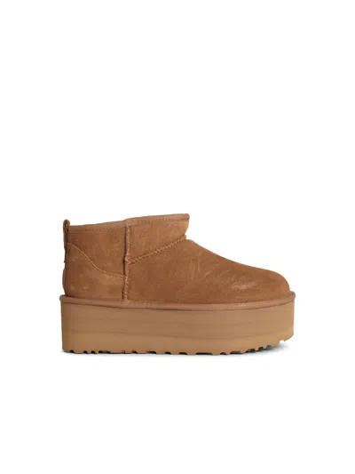 Ugg 'classic Ultra Mini Platform' Chestnut Suede Boots In Sand