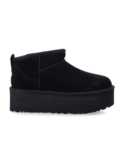 Ugg Classic Ultra Mini Platform Shearling-lined Suede Boots For Women In Black