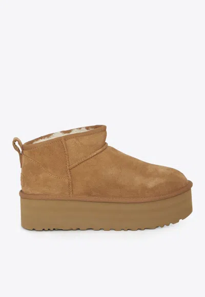 Ugg Classic Ultra Mini Platform Suede Boots In Brown