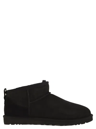 Ugg Black Classic Ultra Mini Plush Lined Leather Ankle Boots In Animal Print