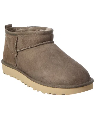 Ugg Classic Ultra Mini Suede & Shearling Boot In Beige