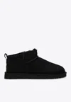 Ugg Black Suede Classic Ultra Mini Ankle Boots In Black