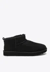 Ugg Black Suede Classic Ultra Mini Ankle Boots In Black