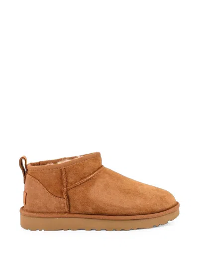 Ugg Ankle Boots With Asymmetrical Top Edge And Overlock Stitching In Animal Print