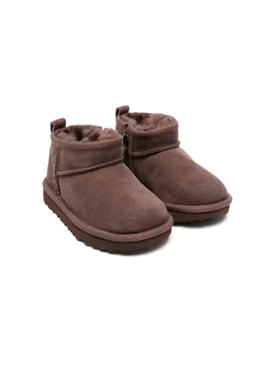Ugg Boys Dark Brown Kids Classic Ultra Mini Sheepskin Ankle Boots 2-6 Years
