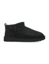 Ugg Classic Ultra Mini Black Ankle Boots With Shearling Lining In Leather Woman In Multi