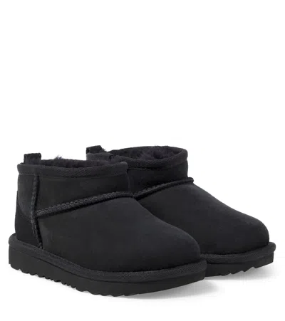 Ugg Kids' Stiefel Classic Ultra Mini Aus Veloursleder In Schwarz