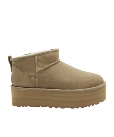 Ugg Classic Ultra Mini Suede Flatform Boots In Brown
