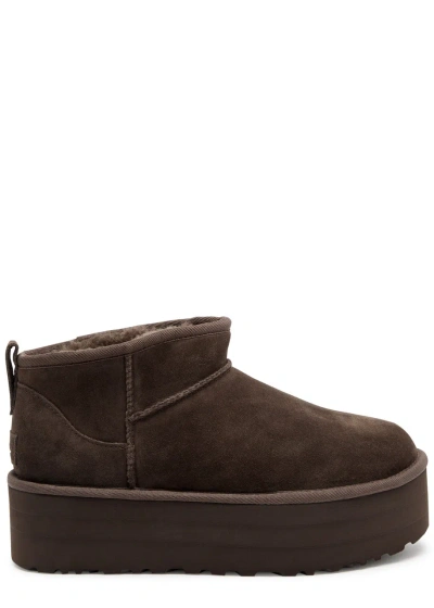 Ugg Classic Ultra Mini Suede Flatform Boots In Brown