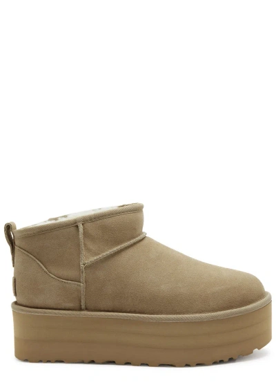 Ugg Classic Ultra Mini Suede Flatform Boots In Sand