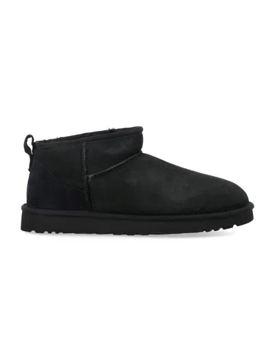 Ugg Classic Ultra Mini Suede Sheepskin Lined Slip-on Boots In Black