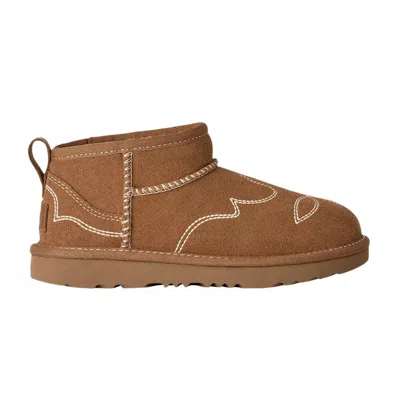 Pre-owned Ugg Classic Ultra Mini Western Kids 'chestnut' | Brown | Kid's Size 5