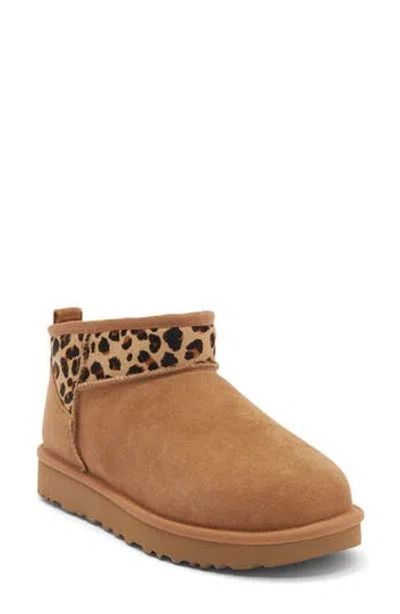 Ugg ® Classic Ultra Mini Wild Leather Bootie In Brown