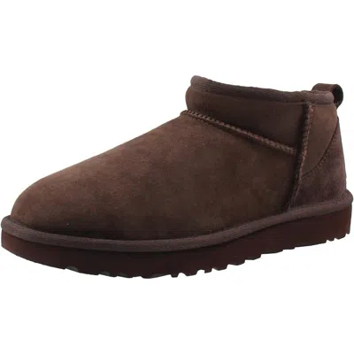 Ugg Classic Ultra Mini Womens Suede Ankle Bootie Slippers In Brown