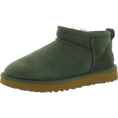 Ugg Classic Ultra Mini Womens Suede Ankle Bootie Slippers In Green