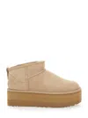 Ugg Classic Ultramini Beige Ankle Boots With Platform In Leather Woman In Neutral