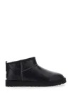 Ugg Classic Ultra Mini Leather Ankle Boots With Plush Lining In Black