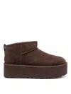 Ugg Mini Classic Platform Suede Ankle Boots In Brown