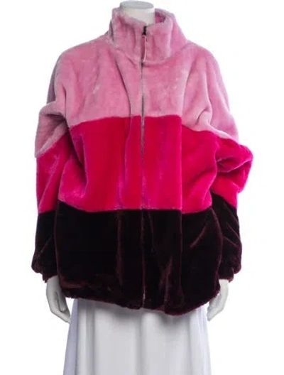 Pre-owned Ugg Colorblock Pattern Faux Fur Jacket In Pink
