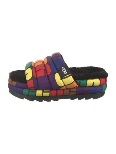 Pre-owned Ugg Colorblock Pattern Slides In Black