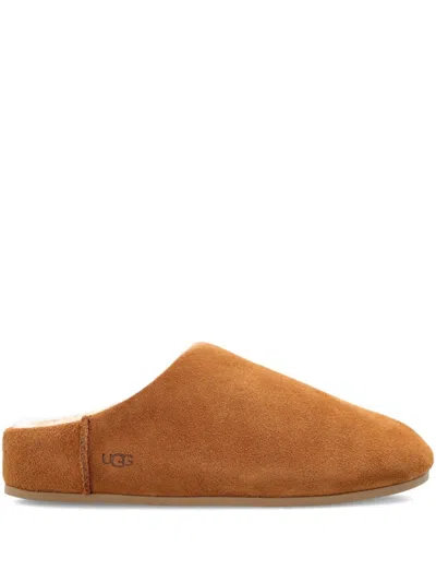 Ugg Comfortable Suede Clog With Shearling Interior In Brown