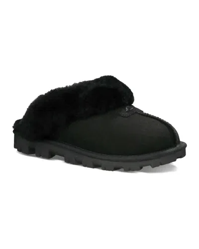 Ugg Coquette 5125-fur Slippers Women's Black Suede Fur Trim Slip-on Comfort Clog