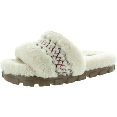 Ugg Cozetta Braid Womens Sheepskin Slip-on Slide Sandals In White