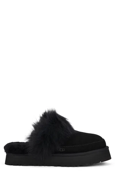 Ugg Cozy Flip-flops With Elegant Fur Details, Platform Height: 2.54 Cm In Black