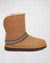 Ugg Classic Short Crescent 1161770 Women Brown Suede Wool Mid-calf Boots Gbnc442 In Chestnut