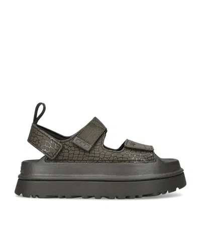 Ugg Croc-embossed Goldenglow Sandals In Black