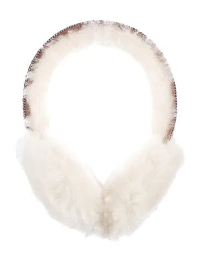 Pre-owned Ugg Crochet Trim Accent Fur Earmuffs In White