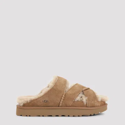 Ugg Chestnut Suede Greenport Cross Strap Sandals In Brown