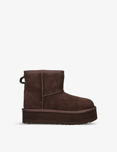 UGG DARK BROWN CLASSIC ULTRA MINI PLATFORM SUEDE AND SHEARLING BOOTS 7-10 YEARS EUR 31 / 12.5 UK