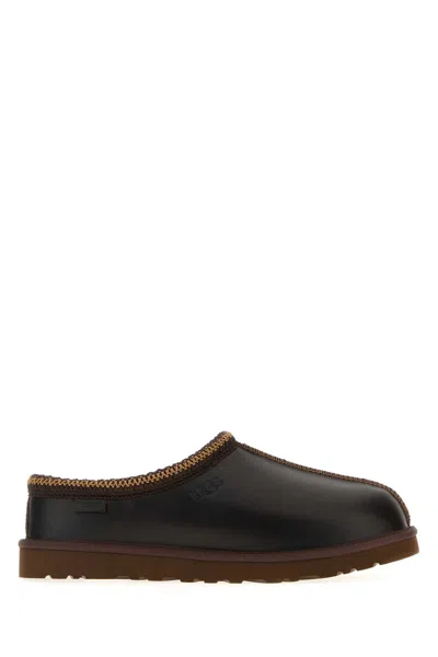 UGG DARK BROWN LEATHER TASMAN SLIPPERS