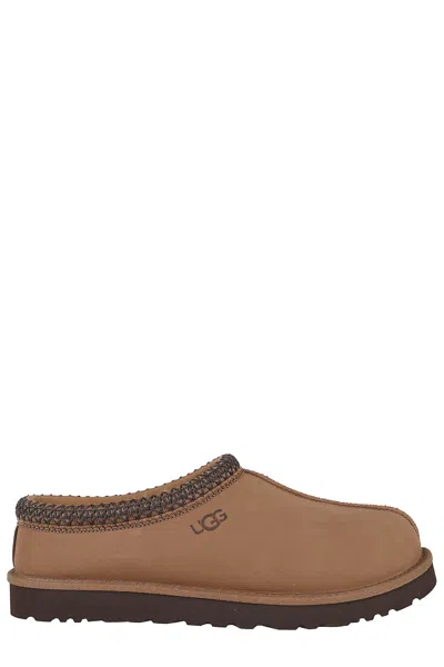 Ugg Dark Brown M Tasman Ii Nubuck Collar-braid Suede Slippers In Multi