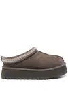 Ugg Trim Embroidered Slipper Round Toe Sole In Brown