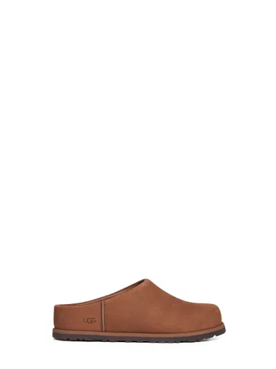 Ugg Suede Slip-on Clogs With Rounded Toe In Brown